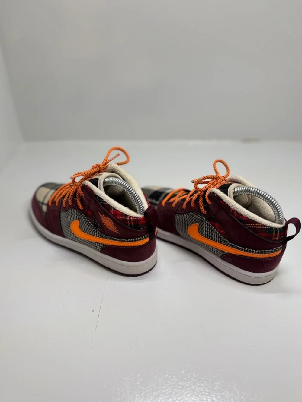Nike Air Jordan 1 Mid GS Plaid Orange FD5461-608 Youth 3Y Burgundy Wool Sneaker